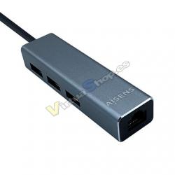 HUB 3 PUERTOS USB 3.2 + RJ-45 AISENS TYPE-A GRIS - Imagen 1
